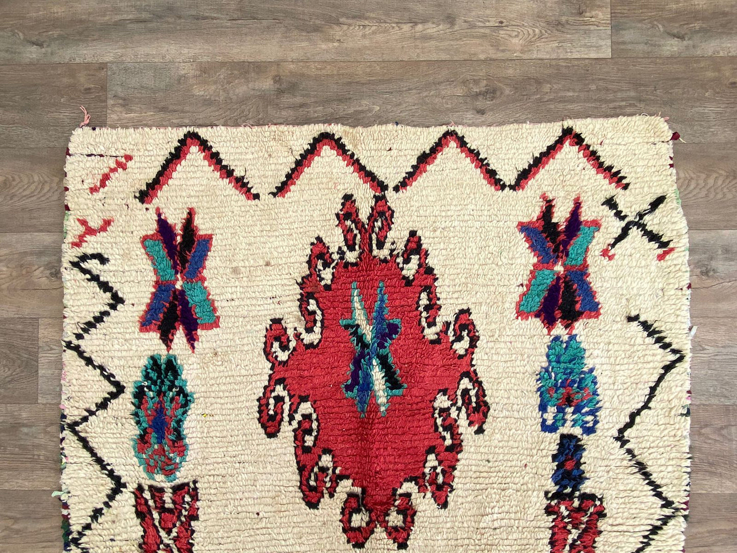 Vintage Moroccan colorful area 5x7 rug.