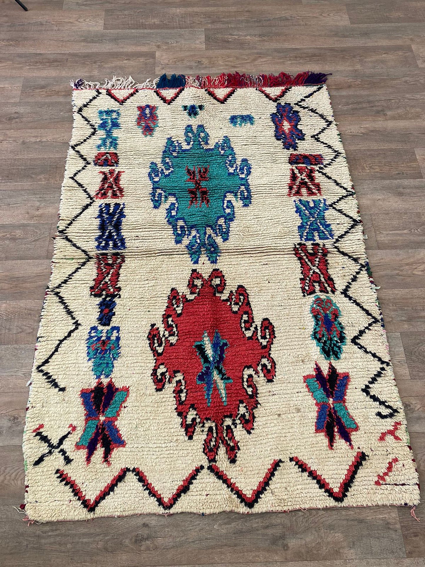 Vintage Moroccan colorful area 5x7 rug.