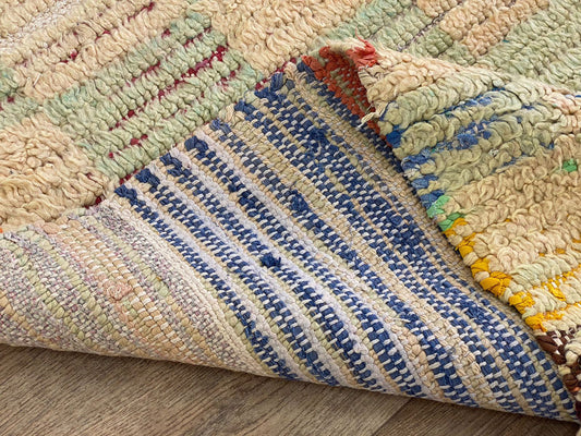 Moroccan faded checker 4x10 runner rug.