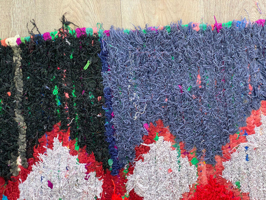 Narrow Moroccan diamond 4x9.5 runner rug.