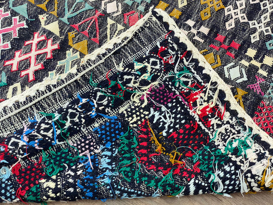 Moroccan small flat weave vintage 3x4 rug.