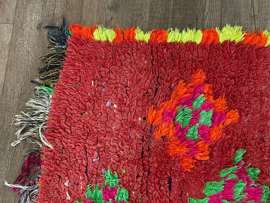 Moroccan colorful vintage red 4x6 rug.