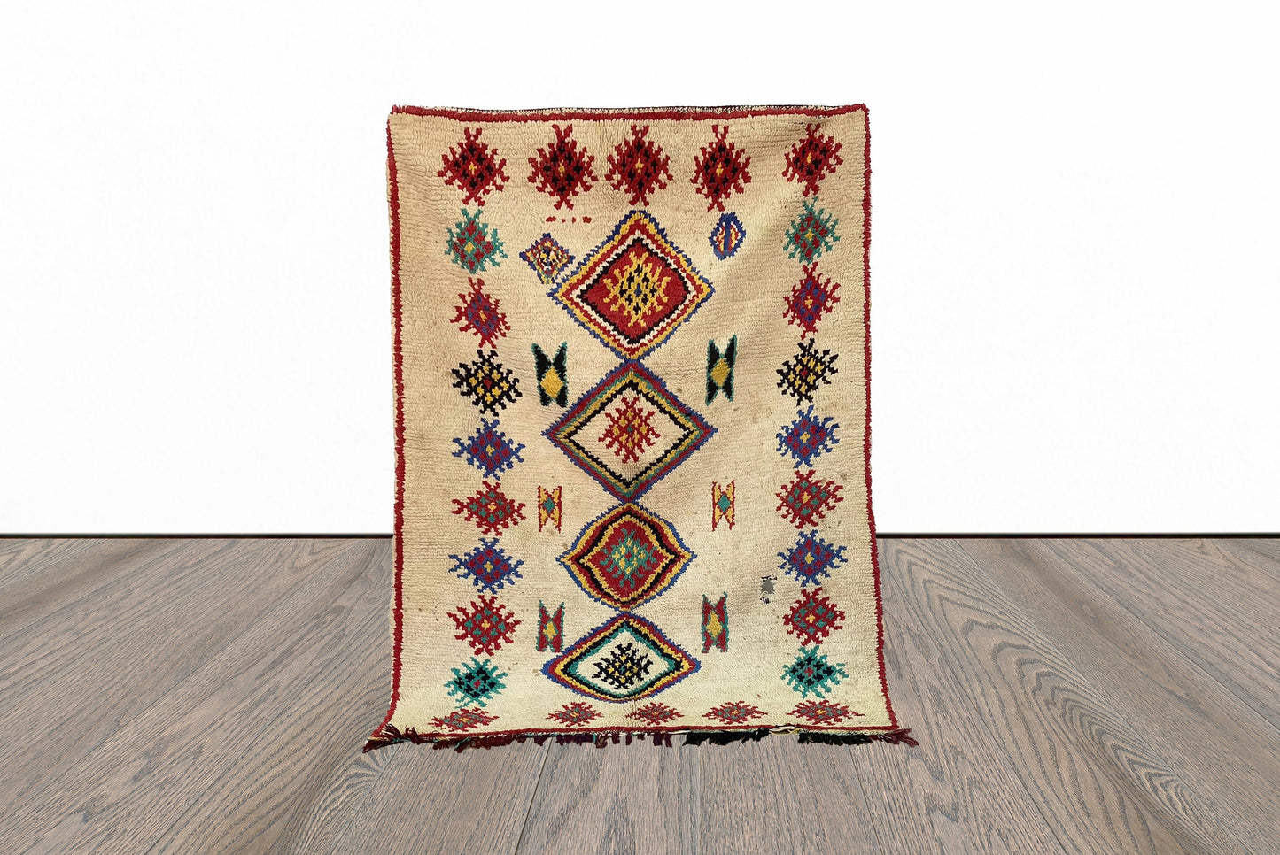 Colorful vintage Berber area 5x6 rug.