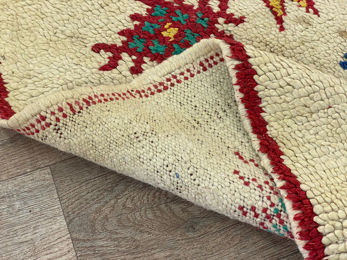 Colorful vintage Berber area 5x6 rug.