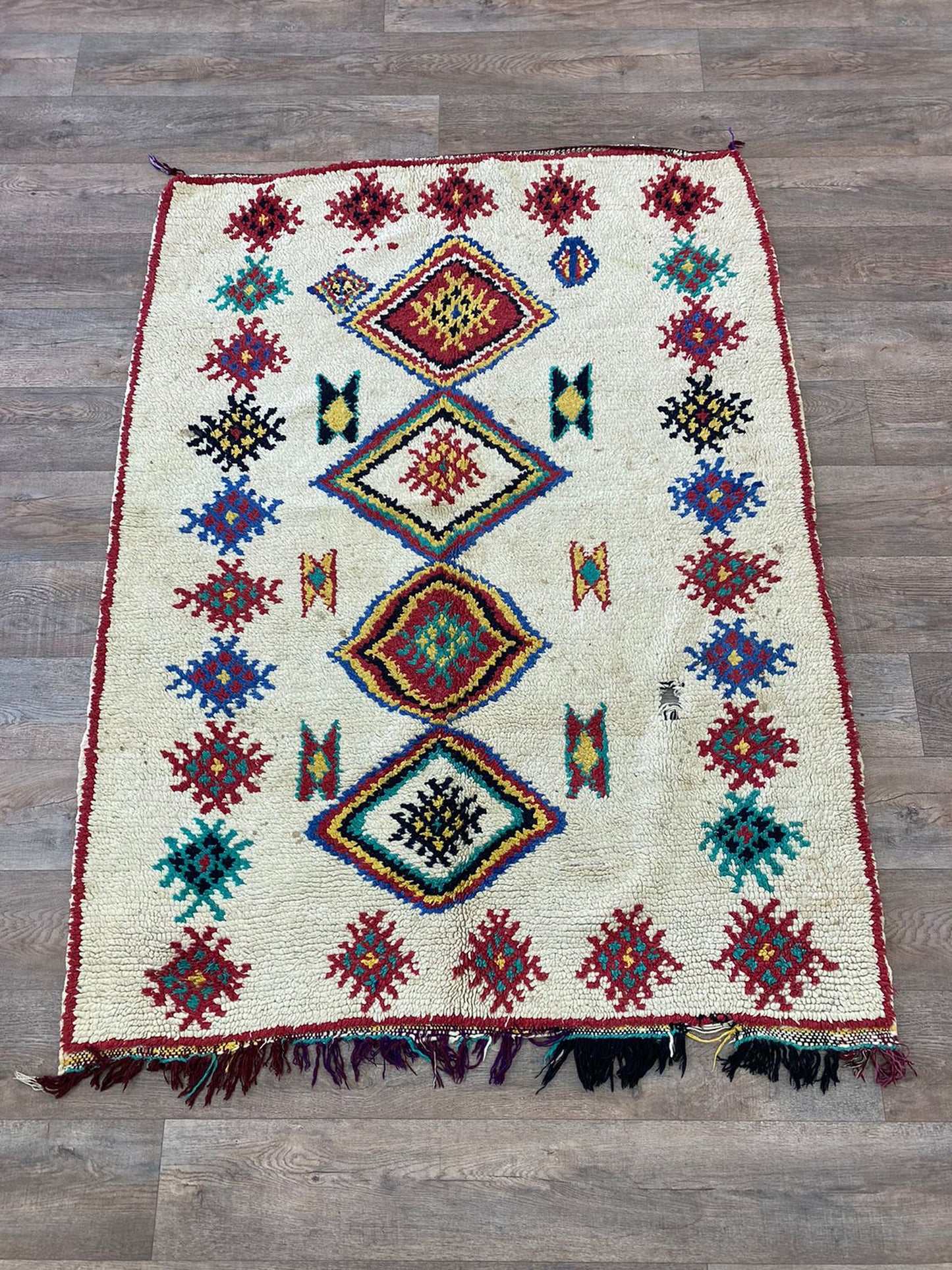 Colorful vintage Berber area 5x6 rug.
