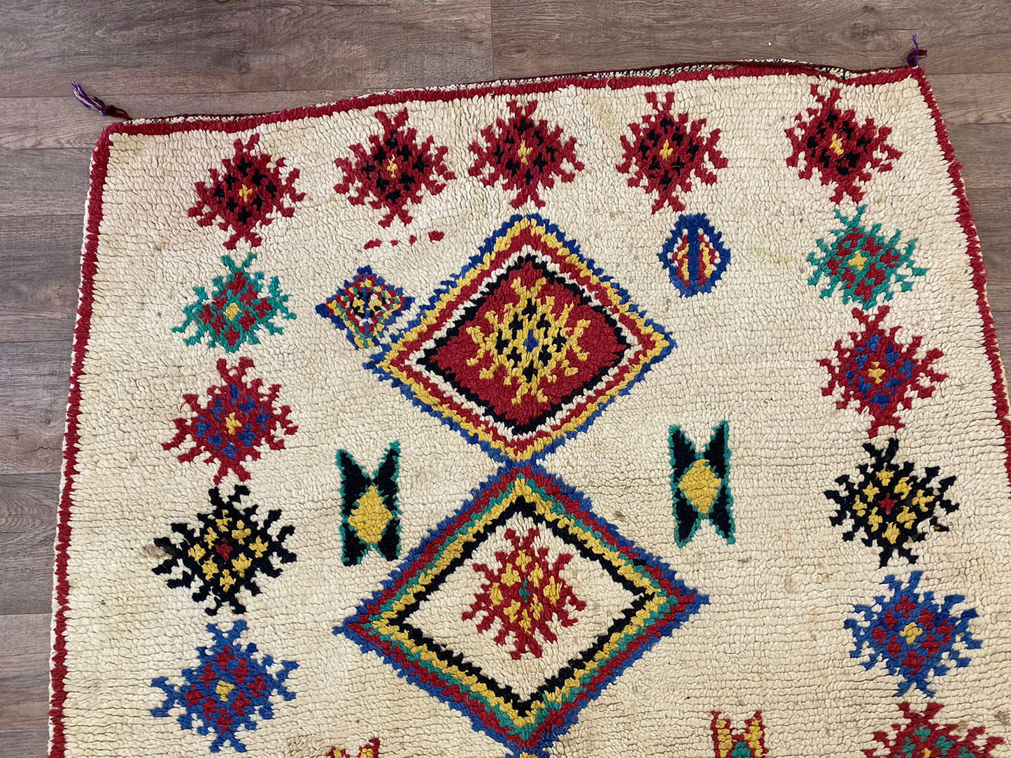 Colorful vintage Berber area 5x6 rug.