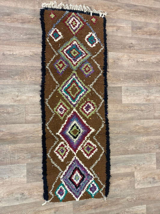 Berber vintage diamond 2x7 runner rug.
