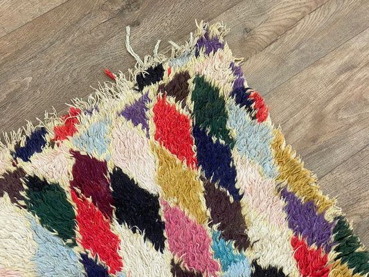 Vintage colorful diamond 3x8 runner rug.