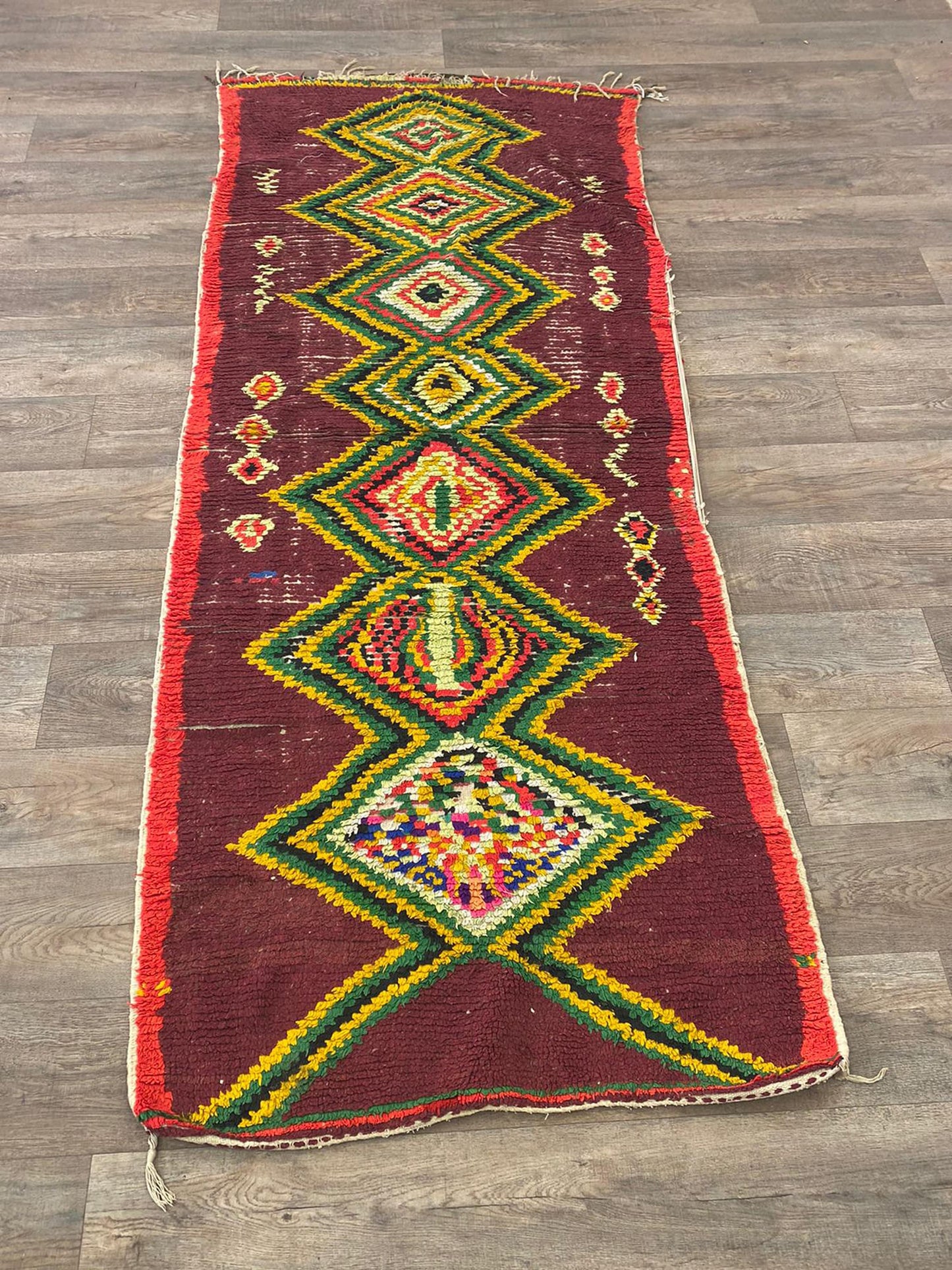 Long Berber colorful 3x8 runner rug.