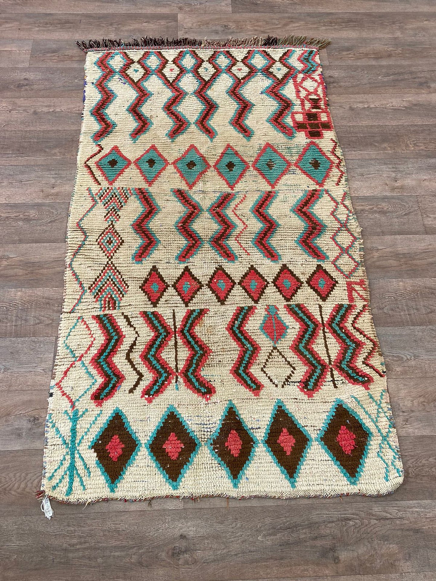 Moroccan small colorful area 4x7 rug.