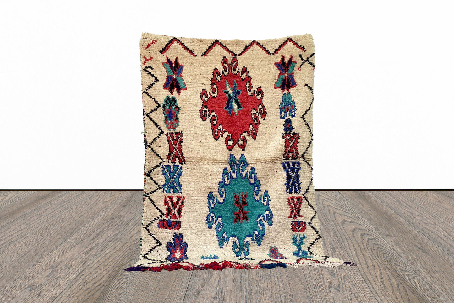 Vintage Moroccan colorful area 5x7 rug.