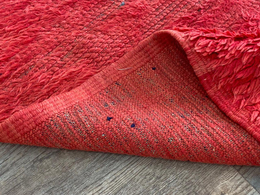 Narrow Moroccan solid red 3x8 runner rug.