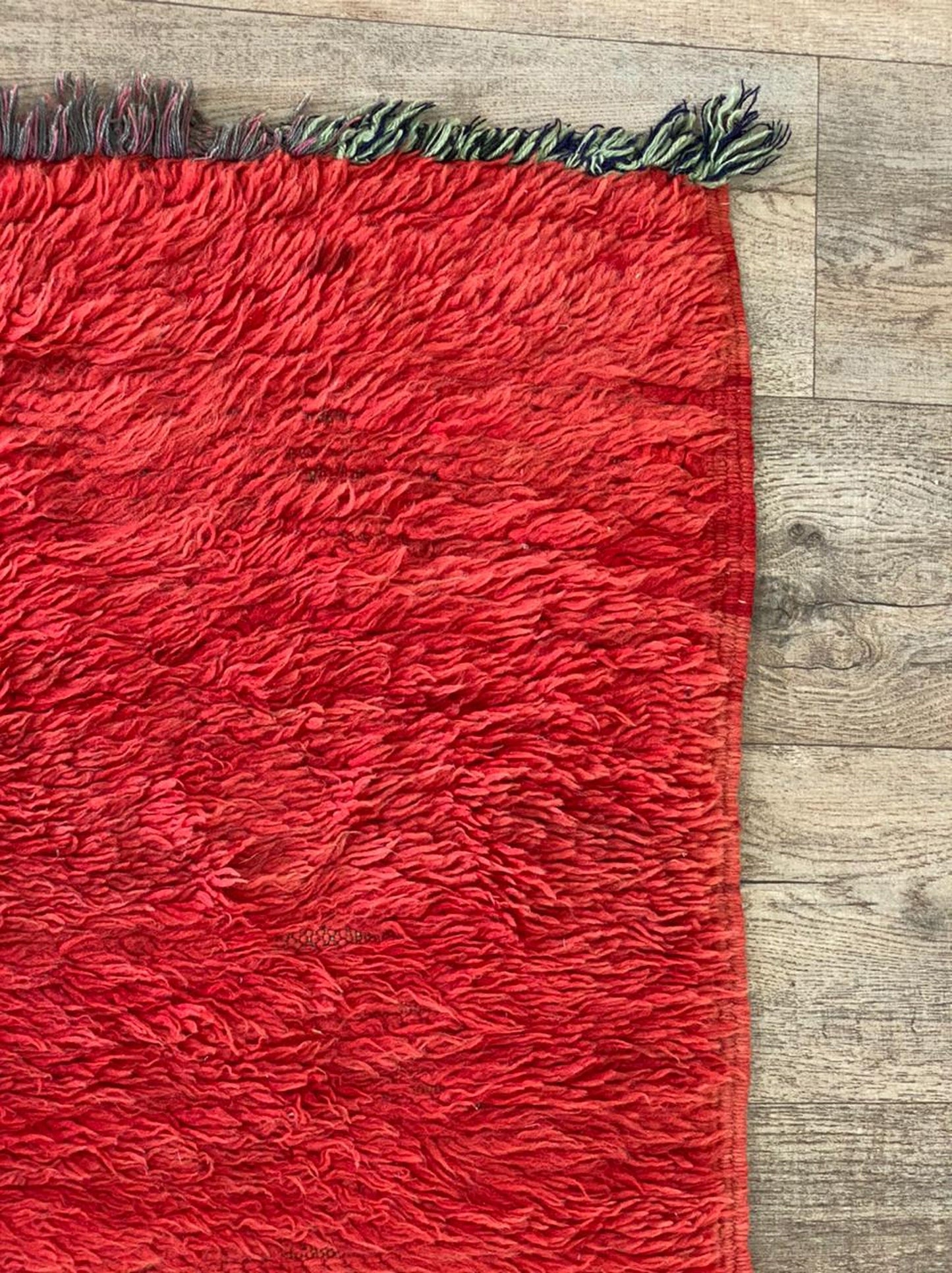 Narrow Moroccan solid red 3x8 runner rug.