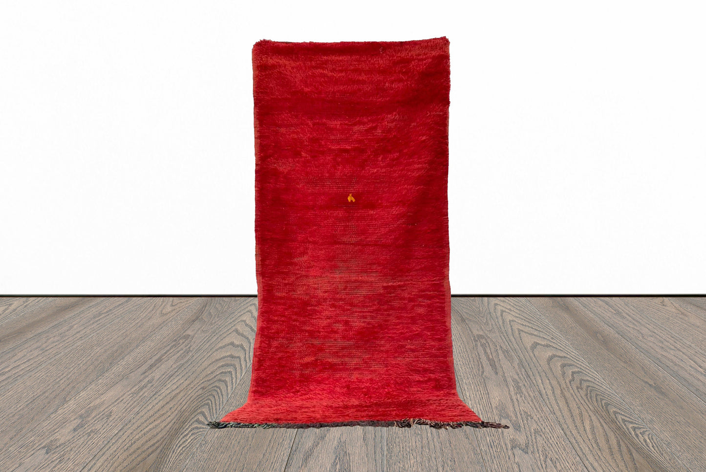 Narrow Moroccan solid red 3x8 runner rug.