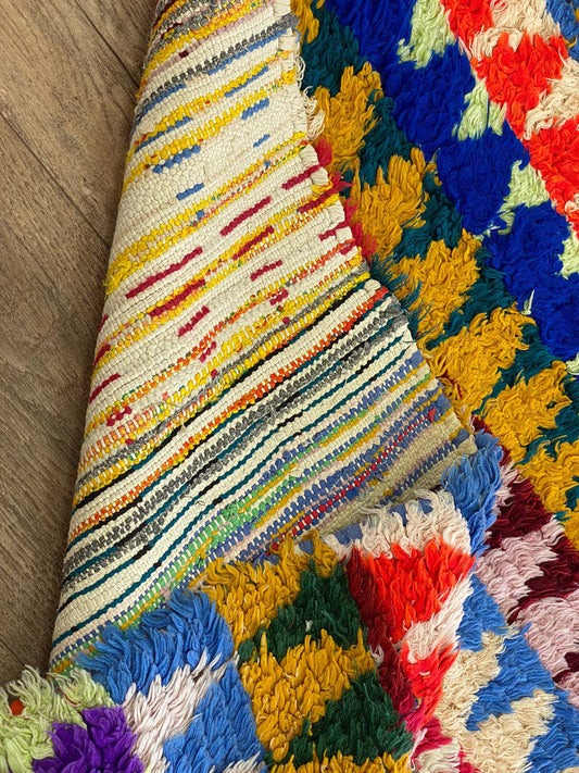 3x8 FT colorful handwoven Moroccan runner rug.