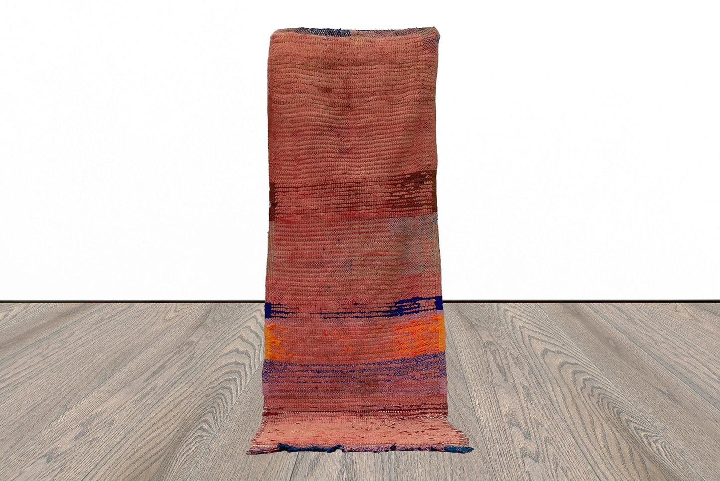 3x8 FT wool boho pink Moroccan rug runner.