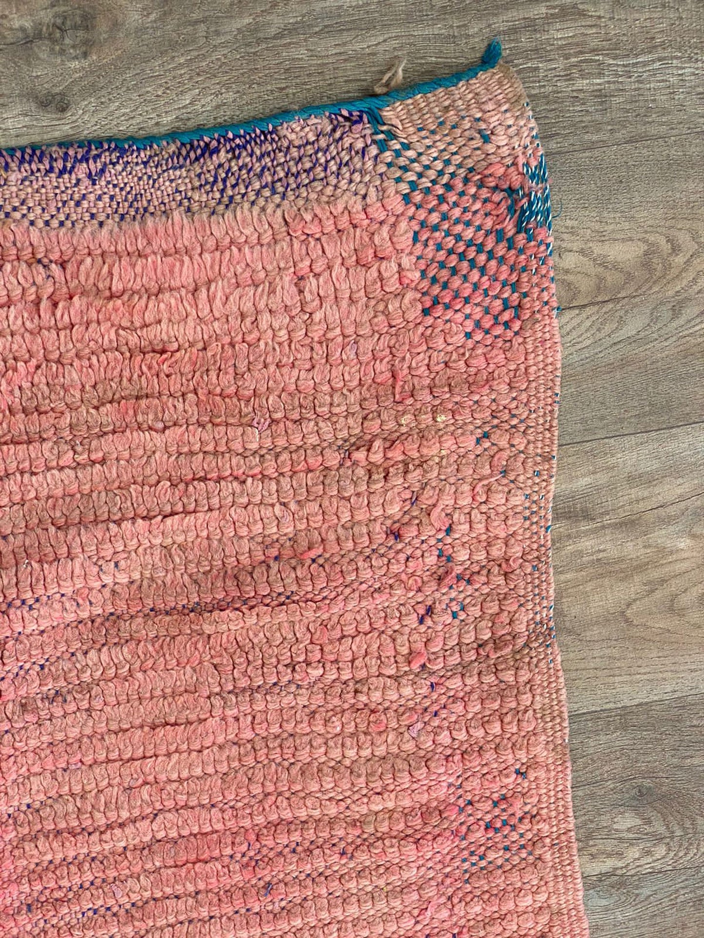3x8 FT wool boho pink Moroccan rug runner.