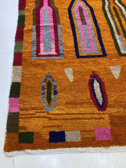 Orange Moroccan rug, Handmade Berber wool custom area rugs, rugs for living room.