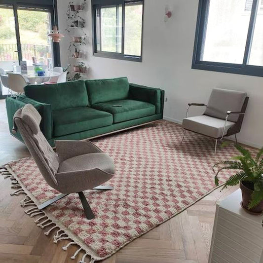 Pink Checkered rug, Moroccan pink rug, Morocco checkerboard area rug