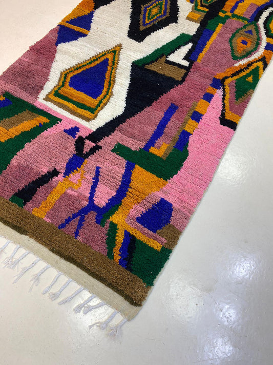 Handmade colorful Moroccan area rug, Beni ourain rug, Berber wool abstract rugs.