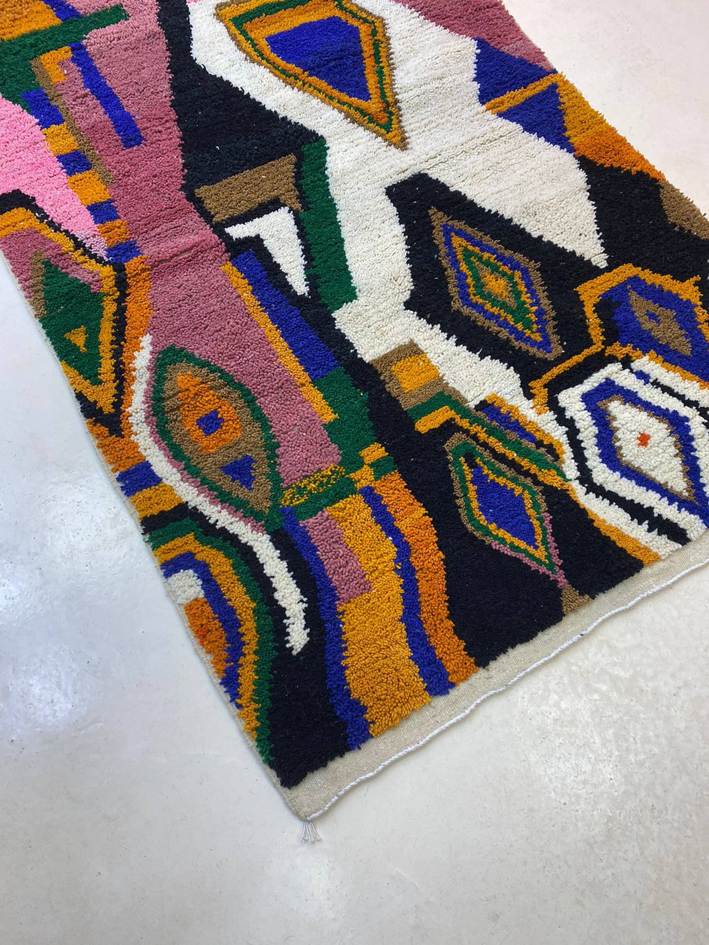 Handmade colorful Moroccan area rug, Beni ourain rug, Berber wool abstract rugs.