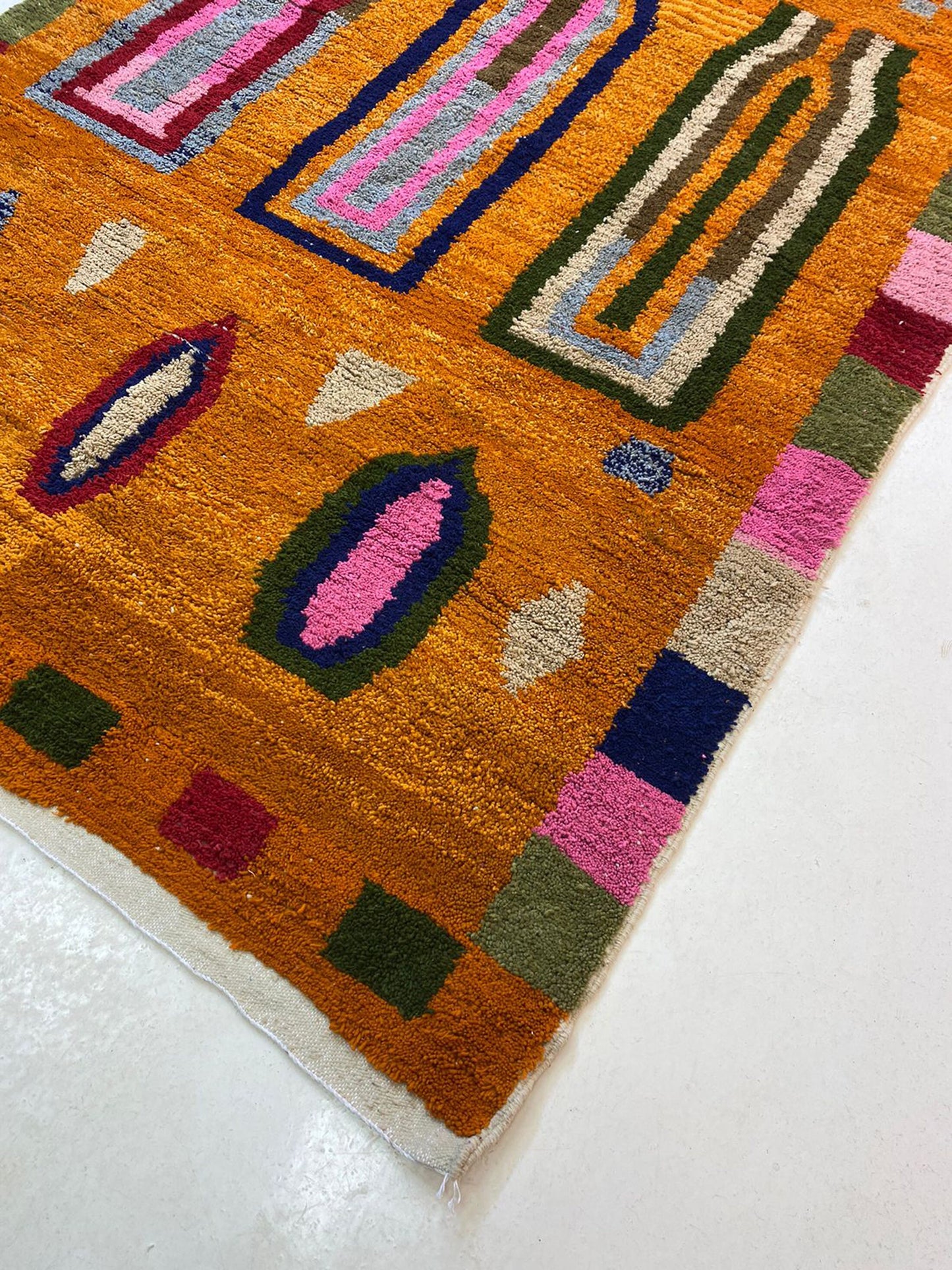 Orange Moroccan rug, Handmade Berber wool custom area rugs, rugs for living room.