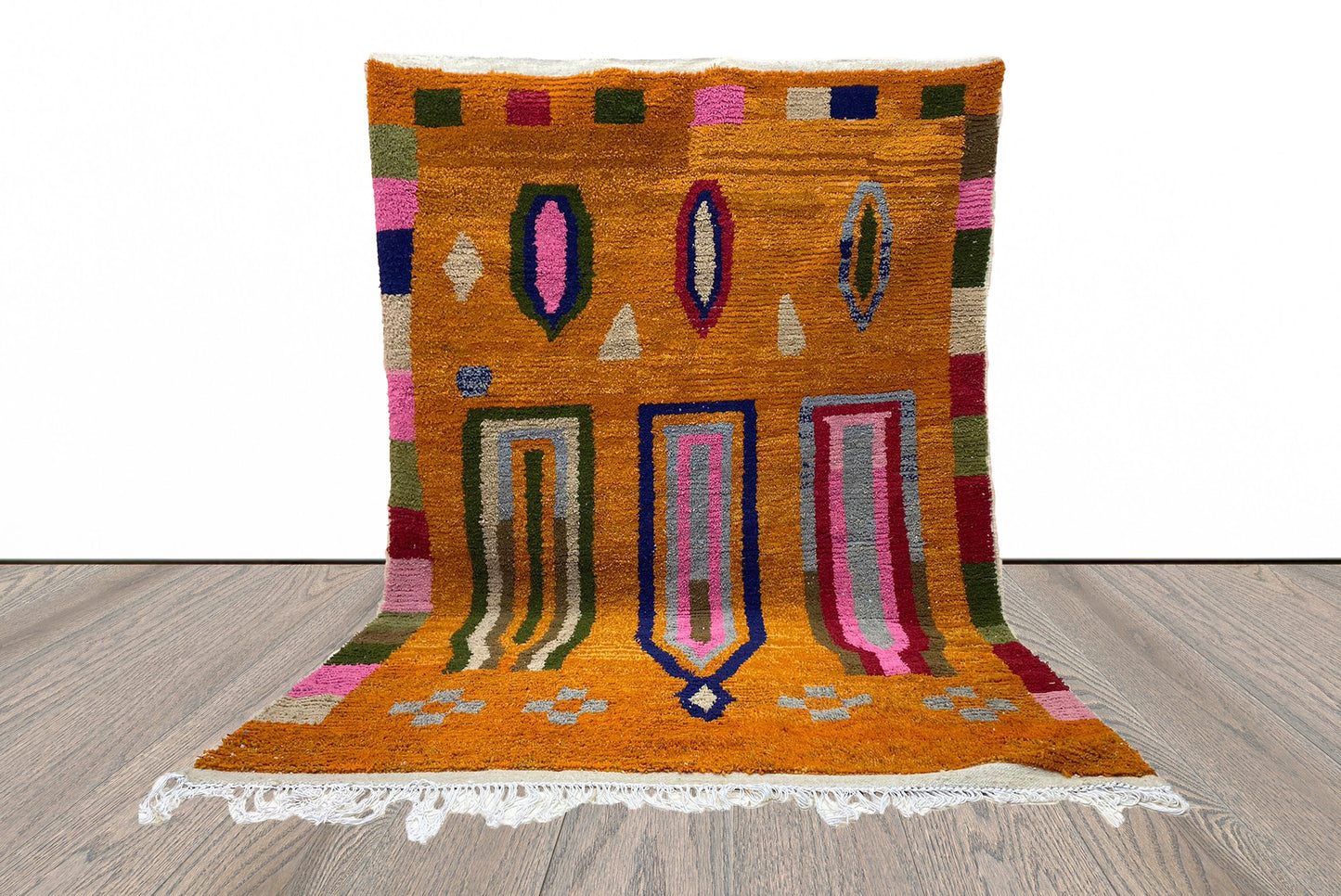 Orange Moroccan rug, Handmade Berber wool custom area rugs, rugs for living room.