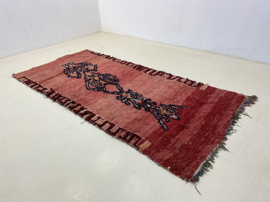 Moroccan wool handwoven runner rug 4x8.