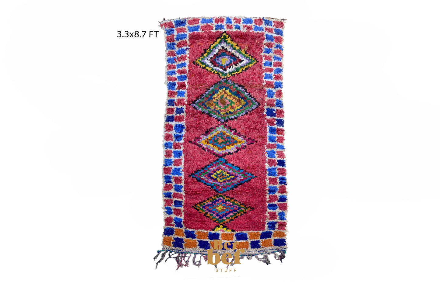 3x9 Boucherouite Vintage Moroccan Runner Rug.