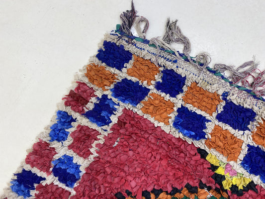 3x9 Boucherouite Vintage Moroccan Runner Rug.