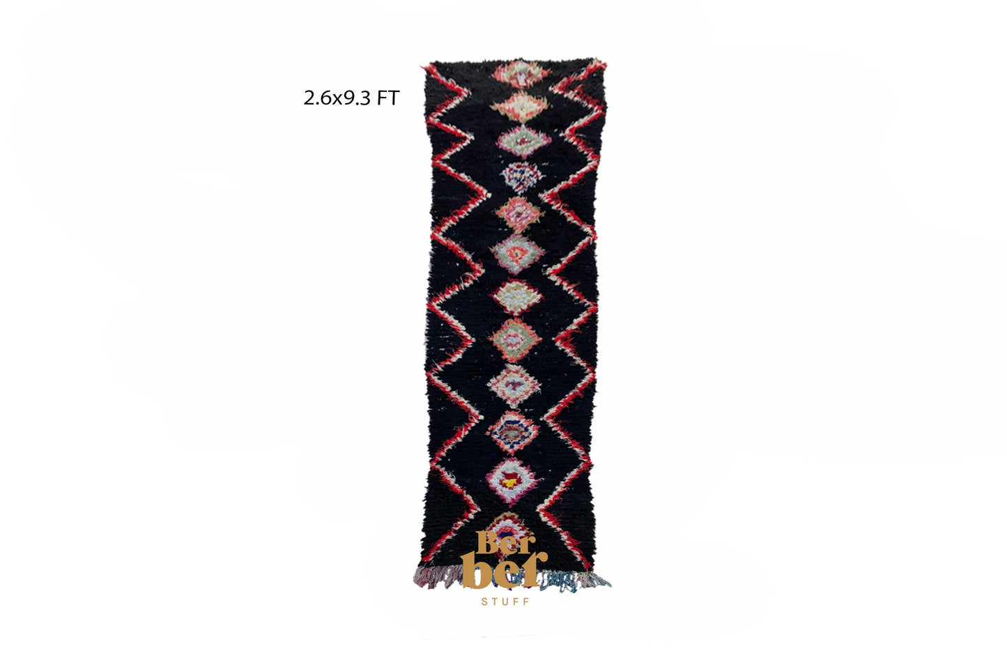 Vintage Moroccan Black Diamond Runner Rug 3x9.