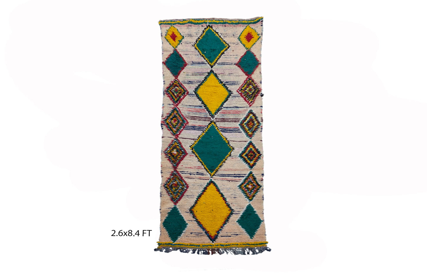 3x8 Moroccan Vintage Diamond Rug Runner.