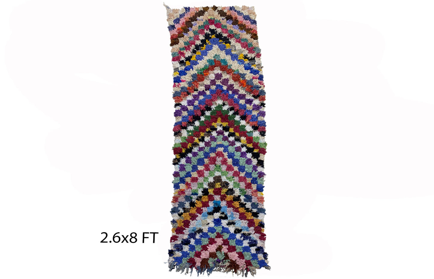 Narrow colorful 3x8 runner rugs, Moroccan checkered rug runner.