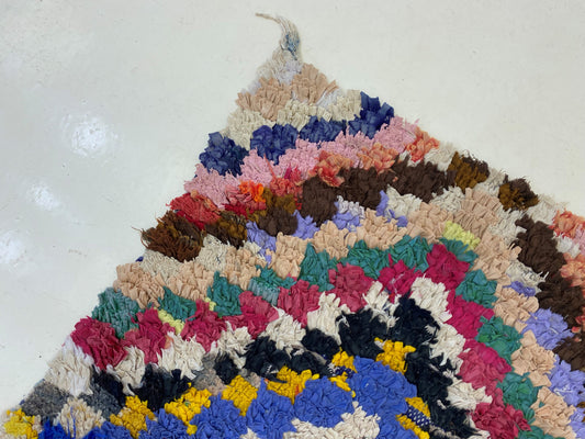 Narrow colorful 3x8 runner rugs, Moroccan checkered rug runner.