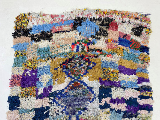 4x8.5 Moroccan abstract rug runner, faded vintage runner rug.