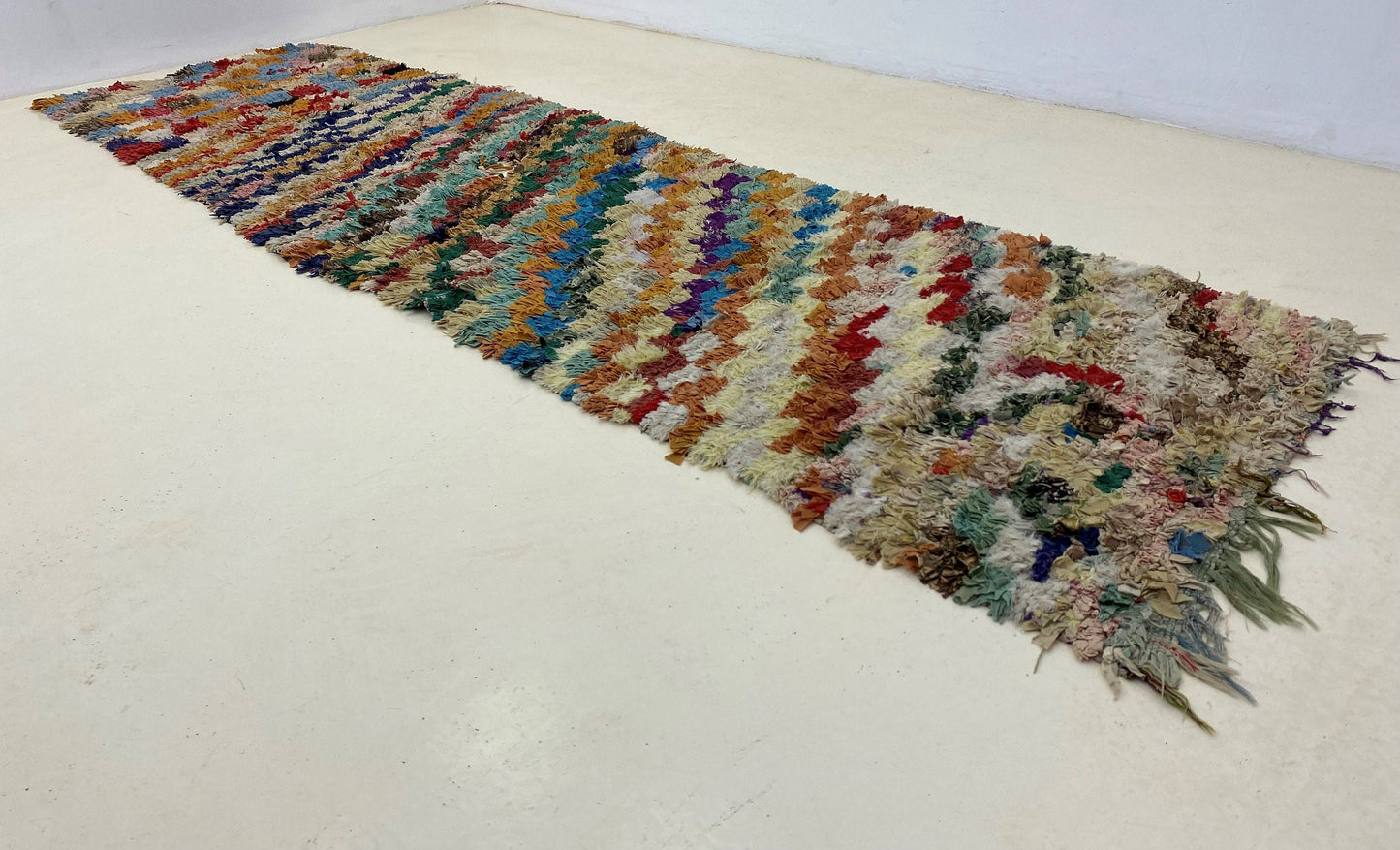 3x10 checkered faded runner rug, Moroccan vintage rug runner.