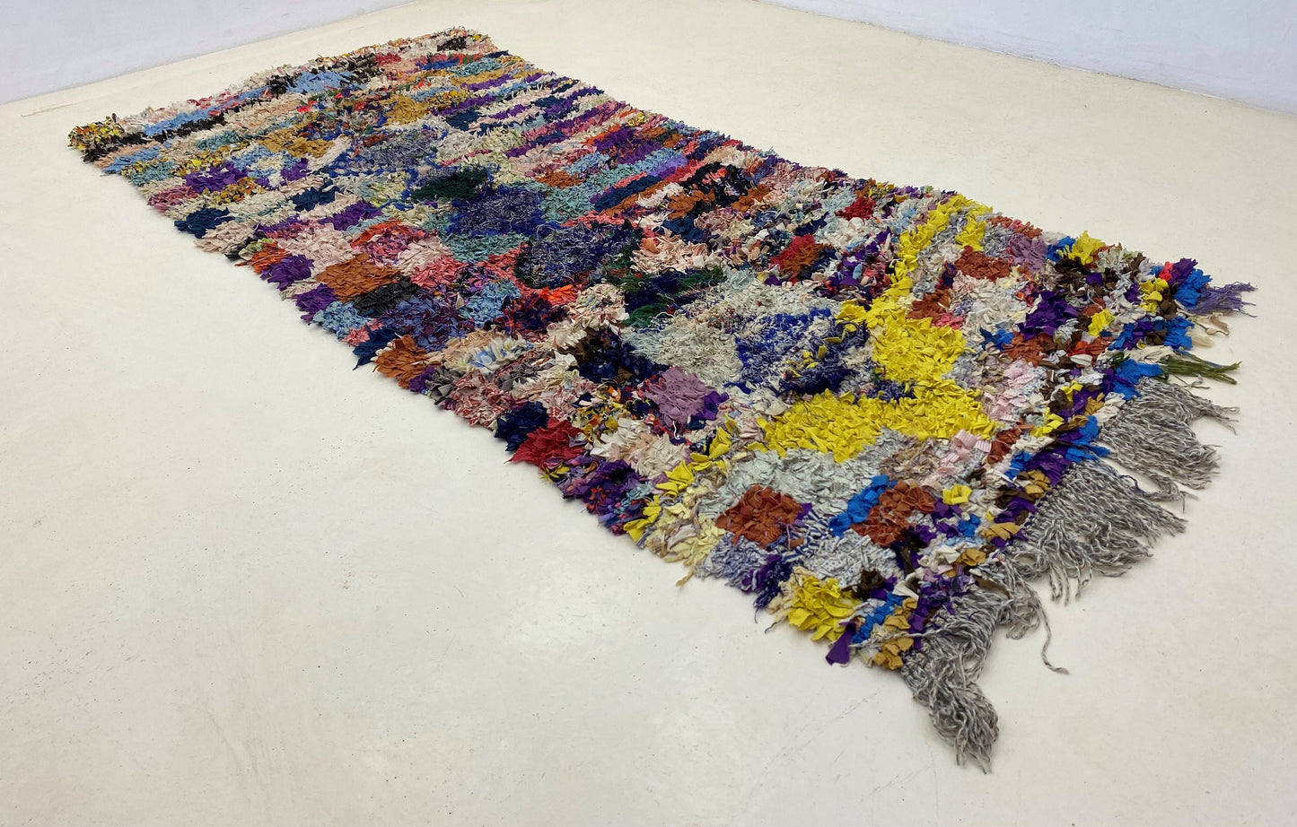 4x8.5 Moroccan abstract rug runner, faded vintage runner rug.