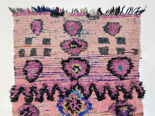 3x8 Boucherouite colorful rug runner, Long Moroccan runner rug.