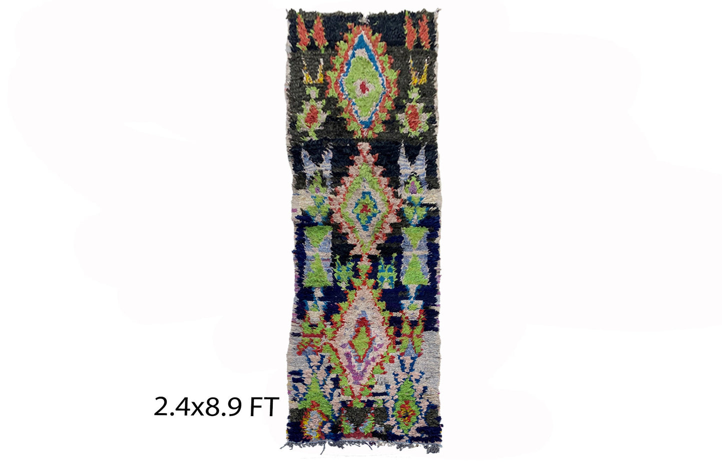 Long abstract Moroccan 2x8 runner rug, entryway vintage rug runner.