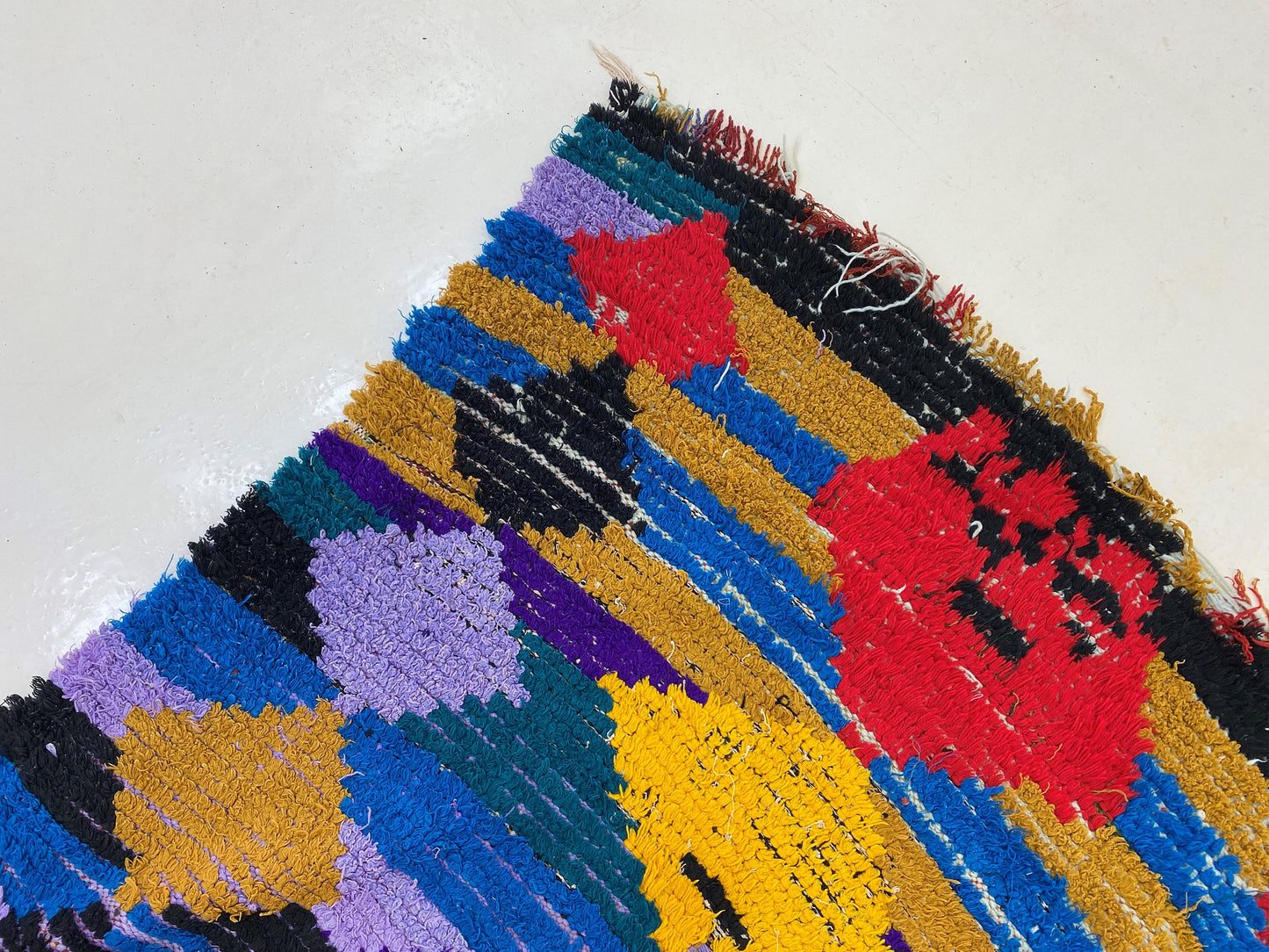 3x7 Moroccan vintage rug, diamond colorful rugs.