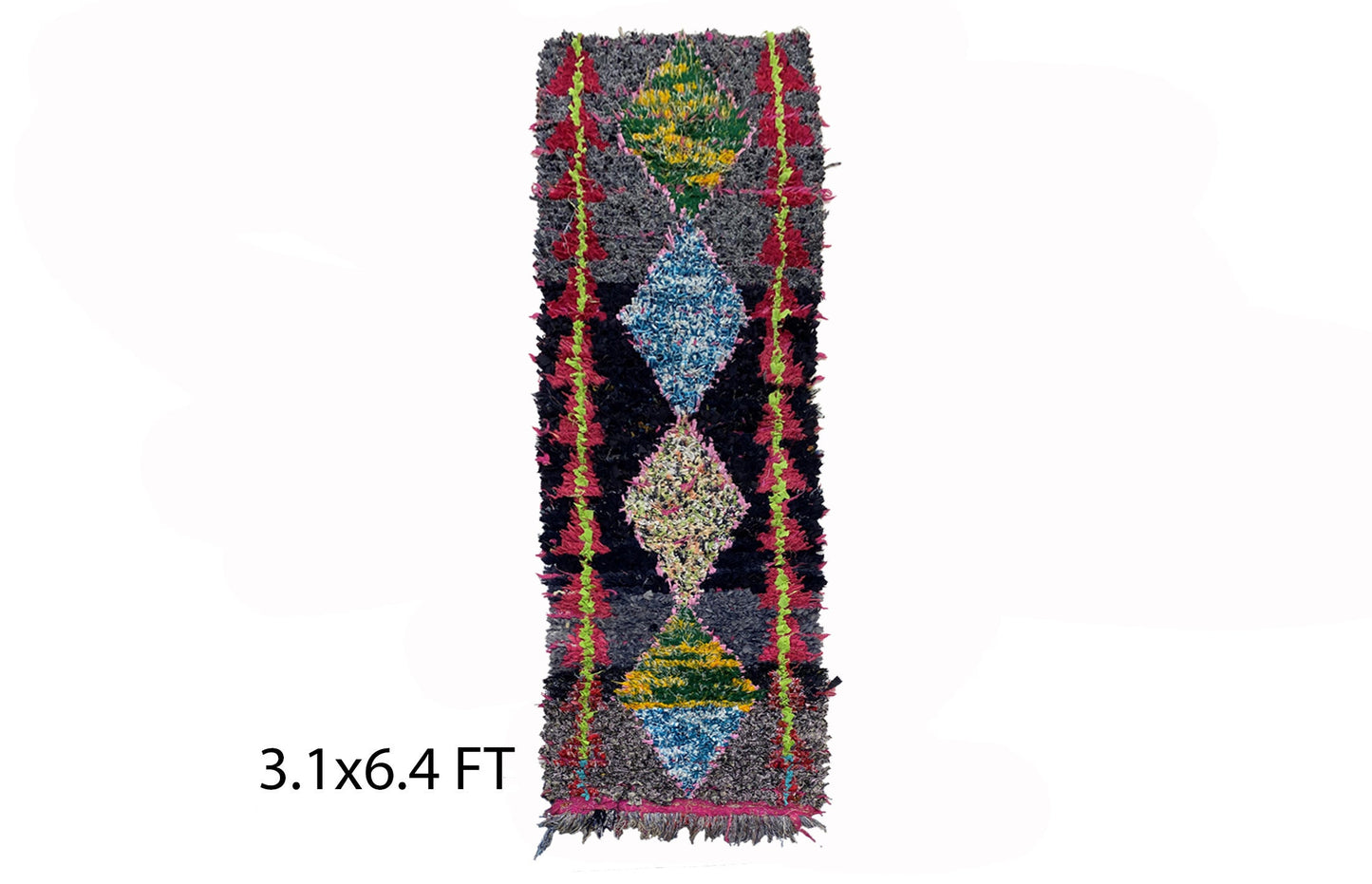 3x6 diamond colorful area rug, Moroccan vintage rug.