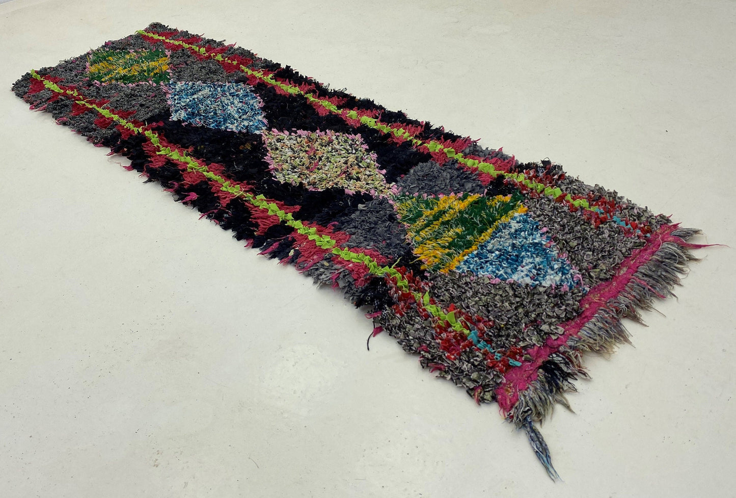 3x6 diamond colorful area rug, Moroccan vintage rug.