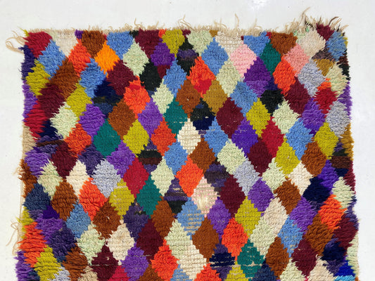Petit tapis vintage 3x5, tapis marocains colorés à losanges.