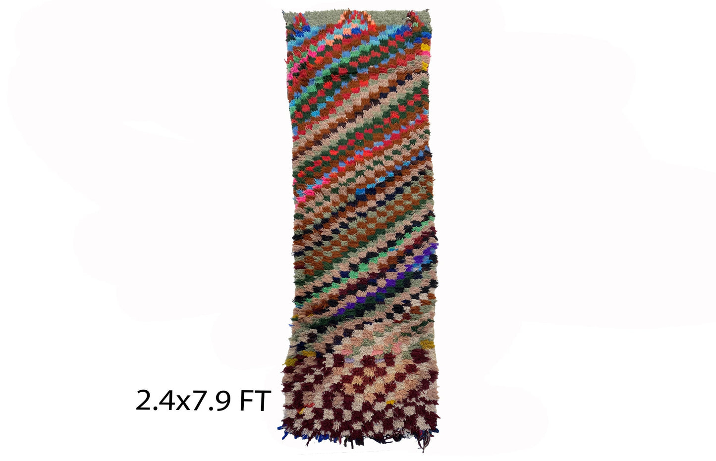 2x8 Checkered colorful runner rugs, Moroccan woven rug runner.