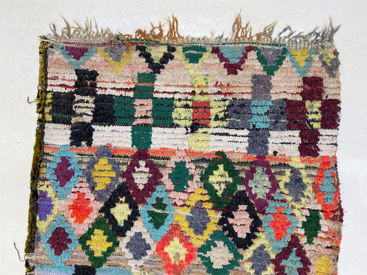 Long Moroccan 3x9 runner rug, vintage colorful rug runner.