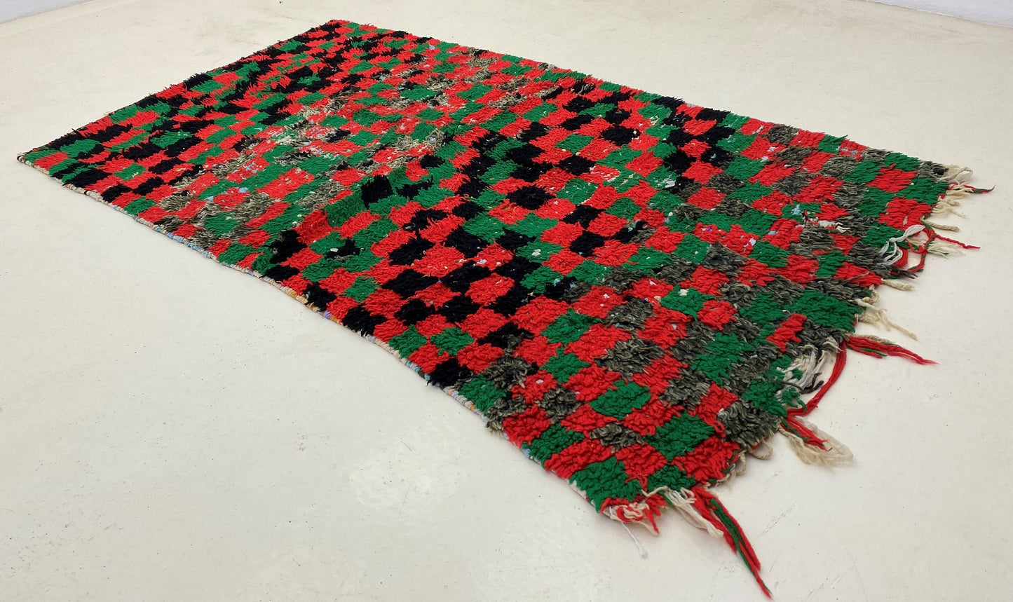 Small vintage 4x6 area rugs, colorful checkered faded rugs.