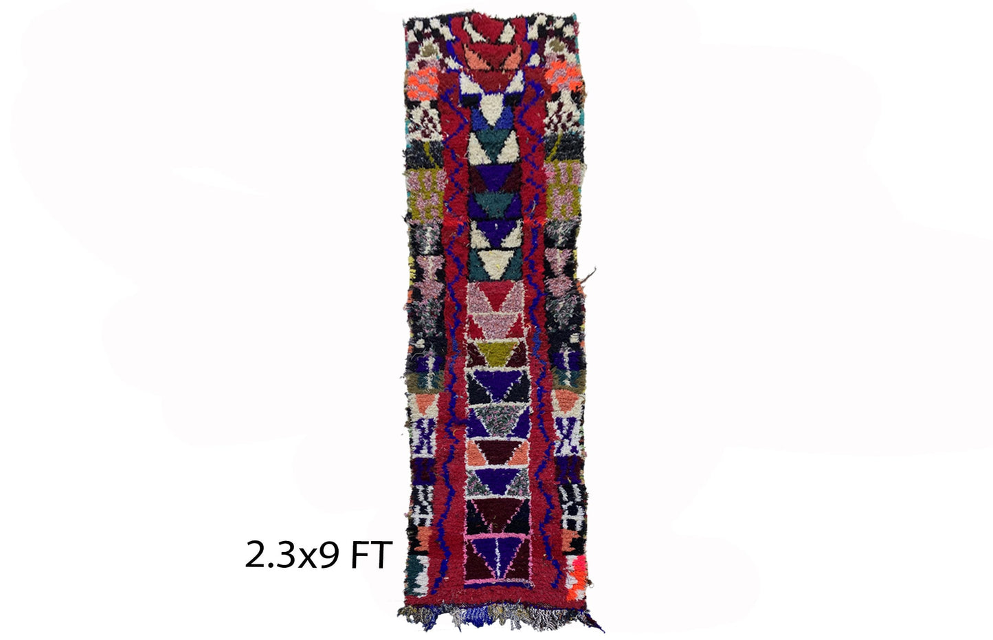 Long colorful Moroccan 2x9 runner rug, vintage Berber rug runner.