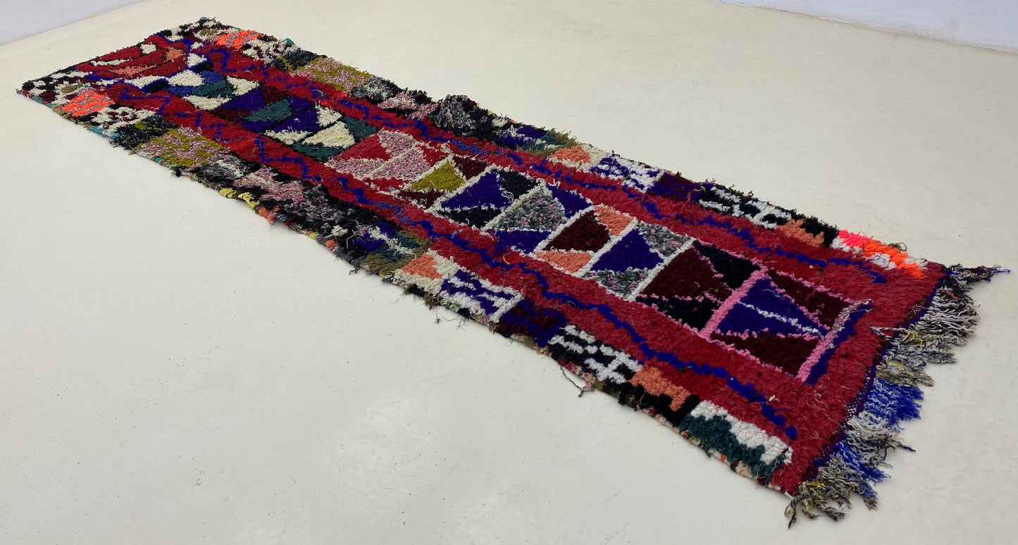 Long colorful Moroccan 2x9 runner rug, vintage Berber rug runner.