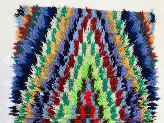 Vintage checkered 3x9.5 rug runner, diamond colorful runner rug.