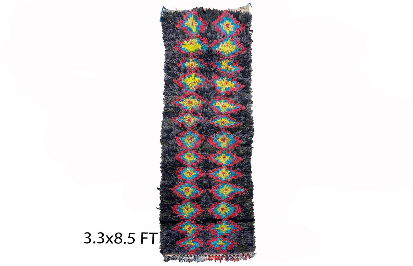 Moroccan colorful 3x9 runner rug, Berber diamond rug runner.